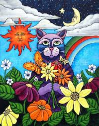 Whimsy Cat Print By Thepensivepalette On Etsy Cat Painting Whimsical Art Whimsical Cats