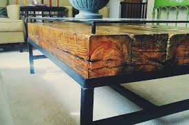 This unique coffee table was constructed from salvaged antique railroad ties of tropical woods. Railroad Tie Table Empire Of Genius
