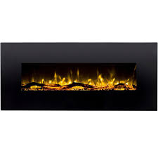 Denali 60 Inch Black Ventless Heater Electric Wall Mounted Fireplace Log Pebble And Crystal