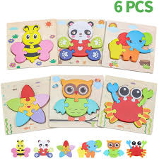 Assemble the puzzle to reveal the rest of the image. Wooden Animal Jigsaw Puzzles For Toddlers Age 1 2 3 4 5 Early Educational Toys Gift With 6 Animals Puzzles For Toddlers Preschool Puzzles Educational Toys