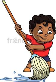 Black Kid Mopping Cartoon Clipart Vector Friendlystock Cartoon Black Kids Cartoon Clip Art