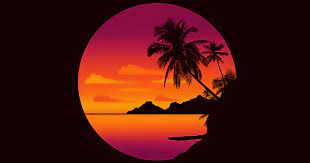 Beautiful sunrise background featuring mountain lake landscape with the sun rising up behind it made with geometric shapes. Easy Drawing Tutorial For Procreate Drawing A Tropical Sunset