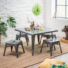 Classic Playtime Square Metal Table With Optional Stools Square Metal Table Metal Table Farmhouse Table Setting
