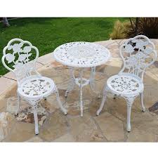 Bellezza Patio Furniture Cast Aluminum Tulip Design Bistro Set In Antique White Outdoor Patio Furniture Sets Outdoor Patio Set Bistro Patio Set
