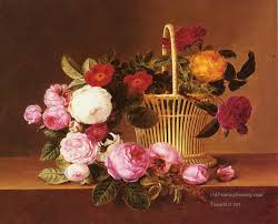Notes the artist's tendency to group flowers in threes in. 2 Danish Basket Roses Ledg Flower Johan Laurentz Jensen Flower Olgemalde Reproduktion Zum Verkauf