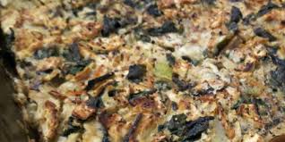 matzo kugel with spinach and goat