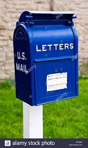 Download This Stock Image Image Of An Old Fashioned Blue Metal Us Mail Letter Box Standing Mounted On A White Post In Antique Mailbox Letter Box Mail Letters