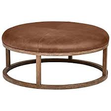 Stone Beam Norah Leather And Wood Round Ottoman 39 5 Saddle Brown Round Ottoman Brown Leather Ottoman Leather Ottoman Coffee Table