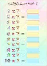 Students are tasked with finding the bubble with the correct product and popping it! Multiplication Table Of Seven With Empty Space To Write School Stock Photo Picture And Royalty Free Image Image 70759934