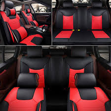 Us Cooling Pu Leather Car Seat Covers 5 Sit Cushion Front Rear W Pillow Full Set Ebay Leather Car Seat Covers Seating Car Seats