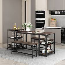 What makes dining room sets and kitchen table sets from weaver furniture sales different? Buy Homecho 3 Piece Dining Room Table For 4 Breakfast Nook Table Set With 2 Bench Wood Kitchen Table With Wine Rack And Glass Holder Dark Brown Online In Indonesia B094fr3wrw