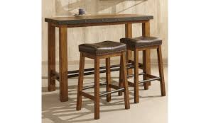 Claw feet pedestal 3 piece pub table set includes round starburst pattern wood veneer table top two solid wood swivel cushioned chairs brilliant black finish. Taos Canyon Brown 3 Piece Bar Table Set The Dump Luxe Furniture Outlet