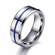 Alliances pour les hommes fabriquées à paris. Bague Alliance Mariage Homme Carbure De Tungstene Centre Ligne Bleu