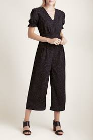 Confetti Short Sleeve Belted V Neck Jumpsuit Kensie Clothing Kensie