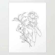 Buy Minimal Line Art Woman With Peonies Art Print By Nadja1 Worldwide Shipping Available At Society6 Com Just On Peonies Art Print Peony Art Line Art Flowers