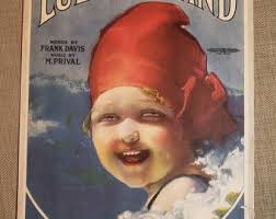 Original Antique Sheet Music ~ Lullaby Land ~ Words by Frank Davis ~ Music  by M. Prival ~ 1919