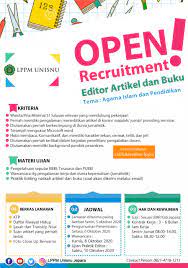 Maybe you would like to learn more about one of these? Lowongan Editor Artikel Dan Buku Unisnu