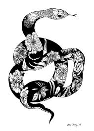 Black And White Snake Clipart Cute Snake Illustration Floral Illustration Black And White Pen Drawing Snake Illustration Snake Tattoo Design Black Pen Drawing