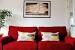 Red Sofa With Grey Cushions