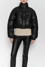 Faux Leather Puffer Jacket Zara United States Kurtka Razdutye Kurtki