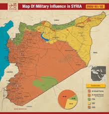 The map shows syria and neighboring countries with international borders, the national capital damascus, governorate capitals, major cities, main roads, railroads, and major airports. Map Of Military Influence In Syria 02 03 2020
