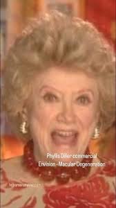 Phyllis Diller in 2009, age 92, talking about her macular degeneration in a  commercial for Envision. , #phyllisdiller #beingphyllis  #maculardegeneration #eyedisease #comedylegend