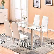 Laguna point brown wicker outdoor patio storage coffee table. Dining Table With Chairs 4homart 5 Pcs Glass Dining Kitchen Table Set Modern Tempered Glass Top Table And Pu Leather Chairs With 4 Chairs Dining Room Furniture White Buy Online In Samoa At
