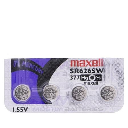 Maxell 377 Sr626sw 1.55 Volt Silver Oxide Watch Batteries Factory Hologram 4 Batteries, Size: 4 Count (Pack of 1)