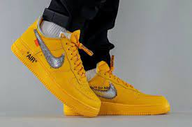 Inarguably the best sneakers of all times and the buzz on the streets, air force 1 is a legend. On Foot Look Off White X Nike Air Force 1 University Gold Sneaker Freaker
