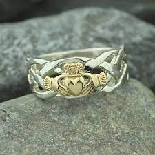 Claddagh Ring Mens Silver And Gold Claddagh With Celtic Rope Band Silver Engagement Rings Mens Claddagh Ring Silver Rings With Stones
