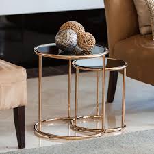 Danya B Rose Gold Metal Frame And Black Glass Top Nested Round End Tables Set Of 2 Ha15904 The Home Depot Round End Tables Gold Room Decor End Tables