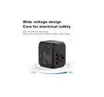 Adrinfly 1-Outlet Foldable Universal Travel Plug Adapter with Type C & USB-A, 2500W Power & Multi-Country Compatibility, Black SA17-227H010