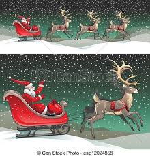 Rudolph has the red nose. Vector Santa Claus Sleigh And Reindeers Stock Illustration Royalty Free Illustrations Stock Clip Santa Paintings Reindeer And Sleigh Santa Claus Drawing