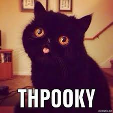 black cat with thpooky text