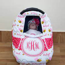 Personalized Baby Girl Name Initials Bee And Flower Fitted Car Seat Cover With Zippers Trakiee Com