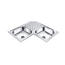 Stainless Steel Kitchen Sink Corner Double Bowl Sink With Tray Manufacturer From Delhi