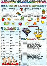 Countables And Uncountables Esl Exercises Worksheet Apprendreanglais Apprendreanglaisenfant Anglaisfacile Coursangl Pendidikan Tata Bahasa Tata Bahasa Inggris
