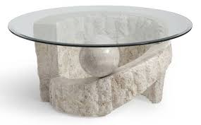 Magnussen Home Ponte Vedra Natural Glass Round Cocktail Table Top Stone Coffee Table Round Cocktail Tables Round Glass Coffee Table