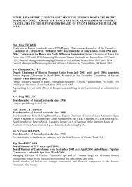 Carabinieri di latina in azione a mugnano di napoli: Summaries Of The Curricula Vitae Of The Persons Ubi Banca