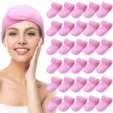 Amazon.com : Hoteam 30 Pack Spa Headband Facial Esthetician Hair Wrap for  Women Adjustable Makeup Sports Shower Stretch Towel with Tape(Pink) :  Beauty & Personal Care