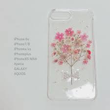 かすみ草と小さなお花の花束 押し花スマホケース ハンドメイドマーケット minne スマホケース 手作り レジン iphoneケース 押し花 押し花