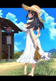 sandwichworks, takarasagashi no natsuyasumi, highres, 1girl, barefoot, blue  hair, breasts, dress, feet, hat, large breasts, long hair, looking at  viewer, red eyes, sandals, shoes, sky, unworn shoes, white dress - Image  View - |