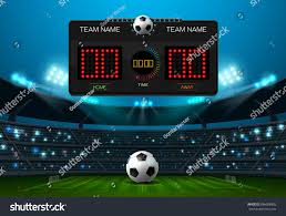 Soccer Football Stadium Spotlight And Scoreboard Background With Glitter Light Vector Illustration In 2020 Football Scoreboard Football Stadiums Football