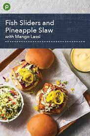 In a large bowl, combine the flour, old bay, and baking powder. Fish Sliders And Pineapple Slaw With Mango Lassi Recipe Recipes Mango Lassi Recipes Publix Recipes