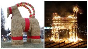 The arsonist who burned it was found and convicted of vandalism. Gavle A City In Sorrow After Giant Christmas Goat Goes Up In Flames Again Cbc Radio