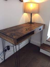 This diy double desk starts with ikea akurum cabinets and adds a gorgeous dark stained plank top a detailed description of how we built this awesome plank top double desk with copper accents and. Rustic Industrial Plank Desk With Metal Hairpin Legs Chunky Wood Vintage Retro By Rawfurniture Muebles Estilo Industrial Muebles Muebles De Diseno Industrial