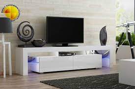 Modern Tv Stand 200cm High Gloss Cabinet Free Rgb Led Lights Black White Unit Ebay Modern Living Room Black Modern Tv Units White Tv Stands