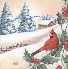 In a pear tree paper beverage napkins. Decoupage Paper Napkins Of Christmas Cardinal And Cabin In The Snow