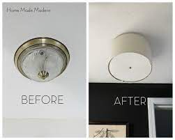5 Minute Diy Lighting Makeover For Dated Flush Mounts Lighting Makeover Diy Drum Shade Diy Light Fixtures