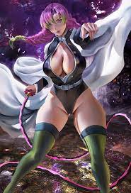 alternate costume big breasts braided hair cameltoe cleavage  demon slayer detailed background female female only green eyes haori kanroji  mitsuri kimetsu no yaiba leotard long fingernails looking at viewer